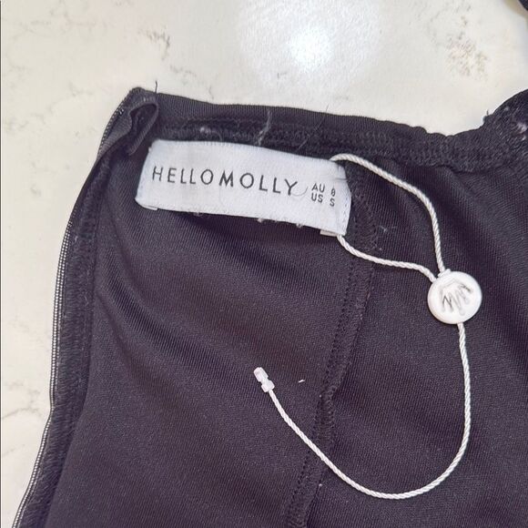 Hello Molly Elegant Black Ruched Mesh body suit.  Size Small.  Black. - Picture 4 of 5